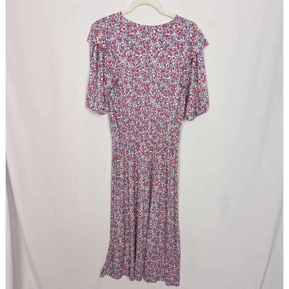 Boden sz. 10R Paisley Floral Flower Midi Dress Ruffle Prairie Knit Stretch - Picture 3 of 16